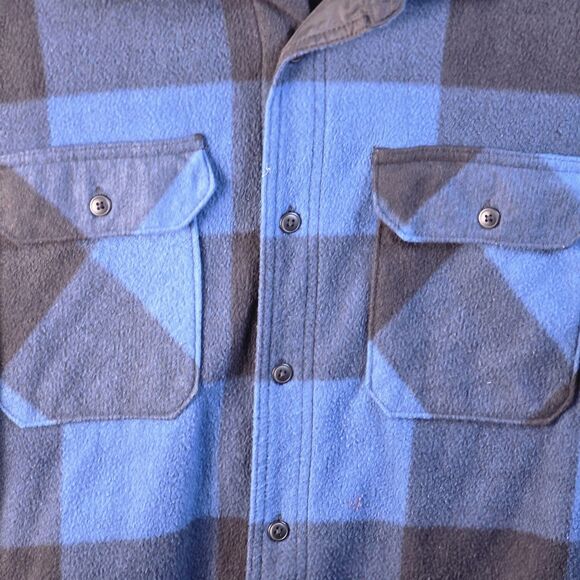 WRANGLER Premium Quality Flannel Men's Medium Fleece Blue Plaid Button Up - Picture 3 of 10
